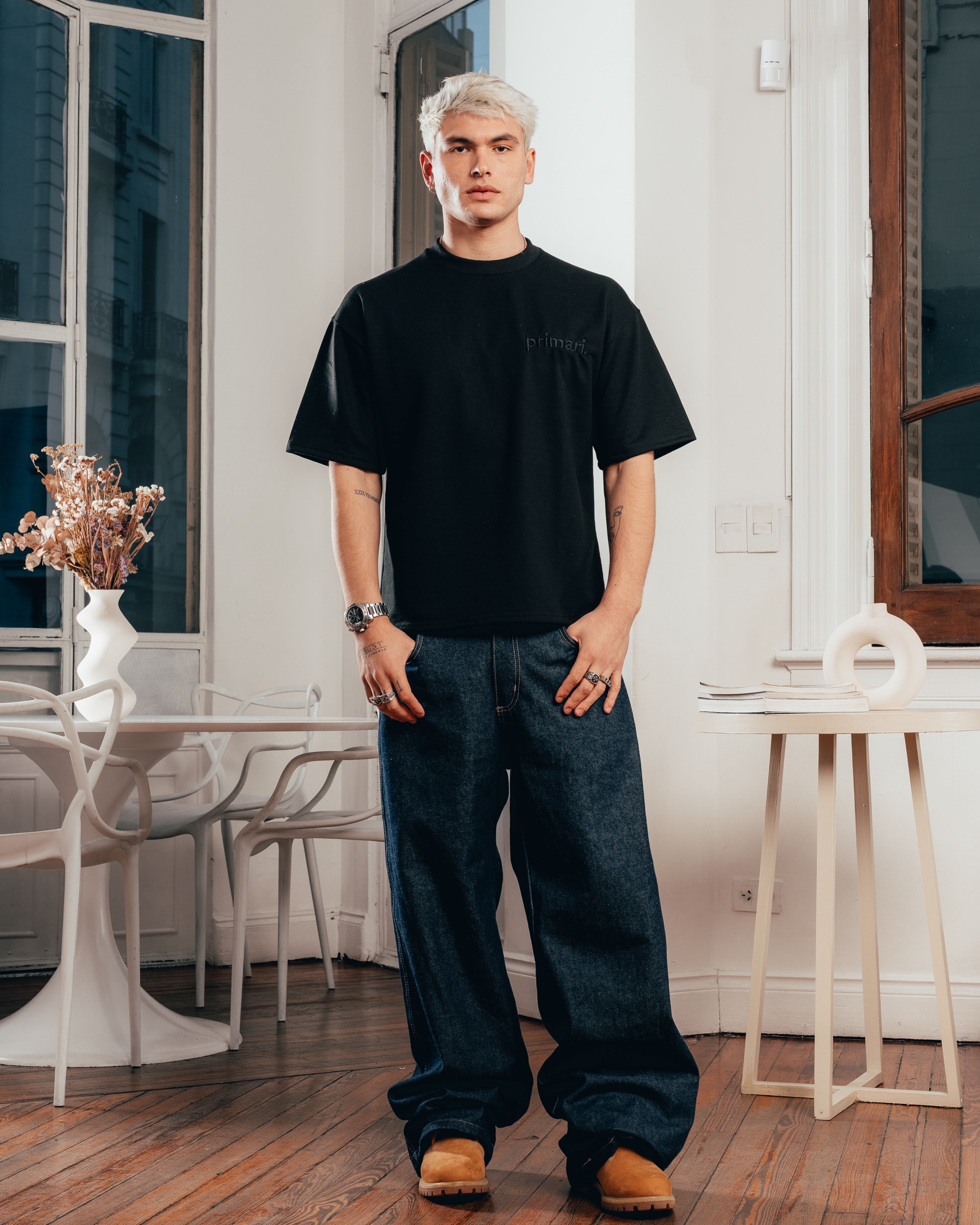 REMERA EXTRA PESADA SEMIOVER [ PRIMARI ] SIMPLE BLACK