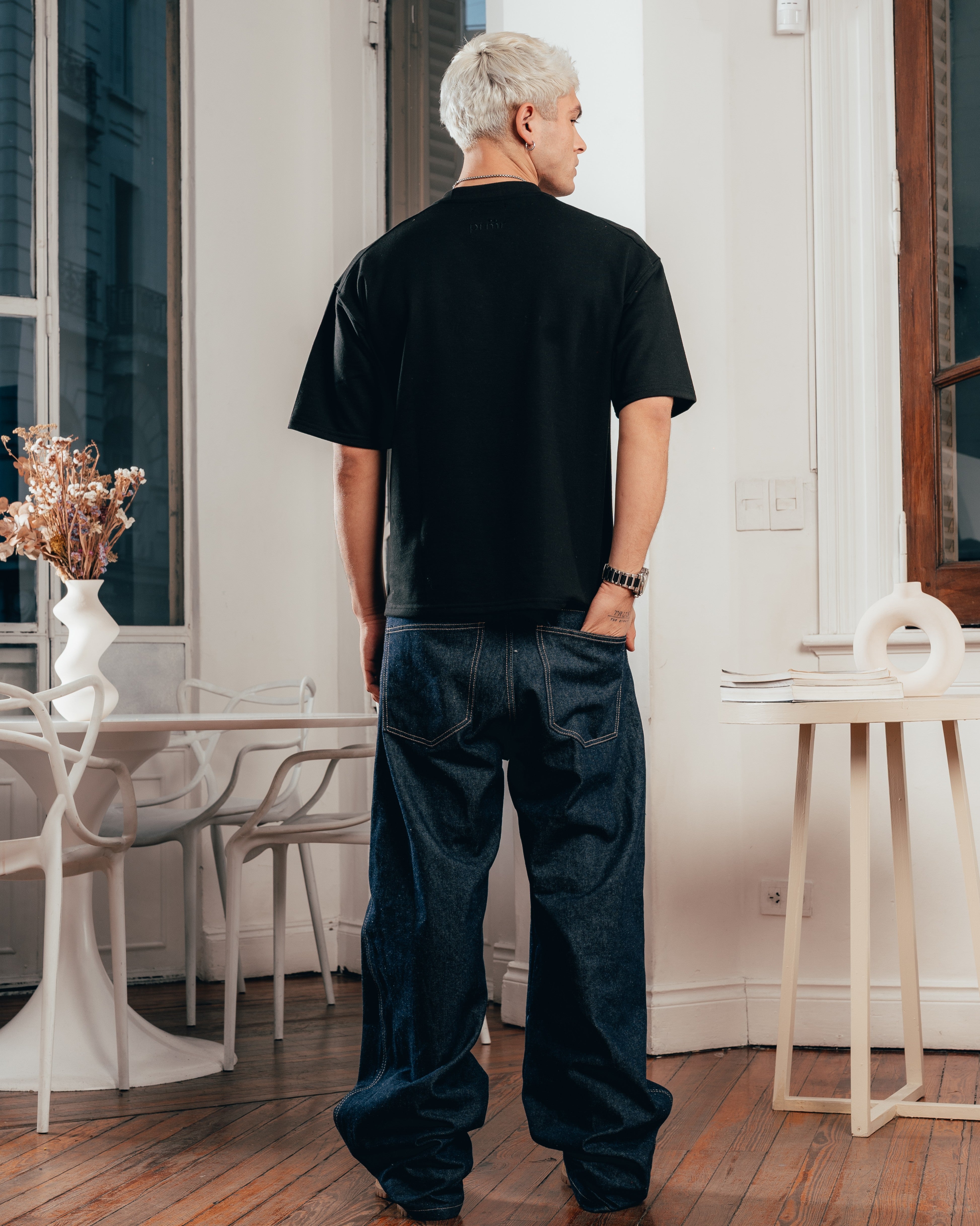 REMERA EXTRA PESADA SEMIOVER [ PRIMARI ] SIMPLE BLACK