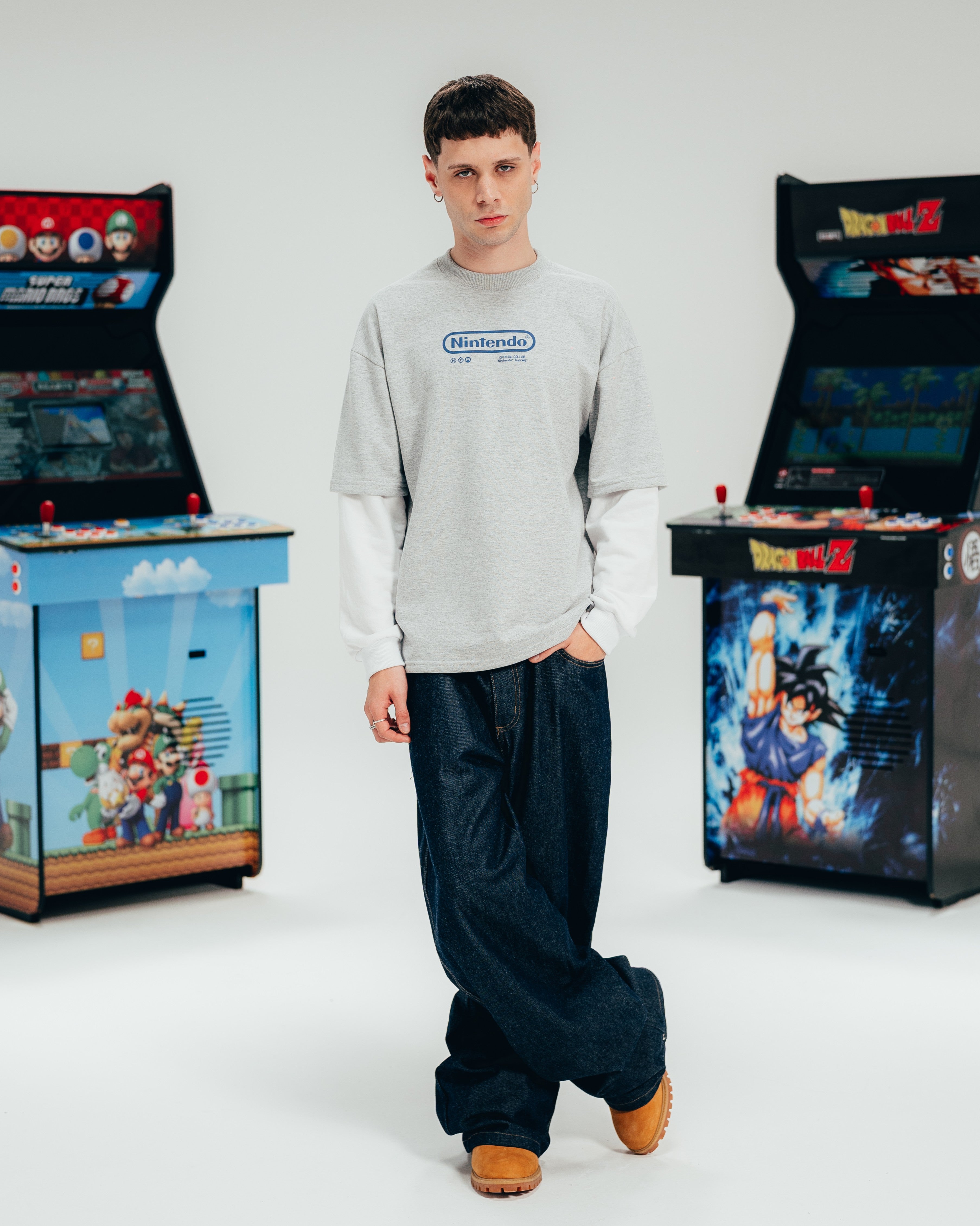 CREWNECK DOBLE MANGA [ NINTENDO ] RETRO GREY