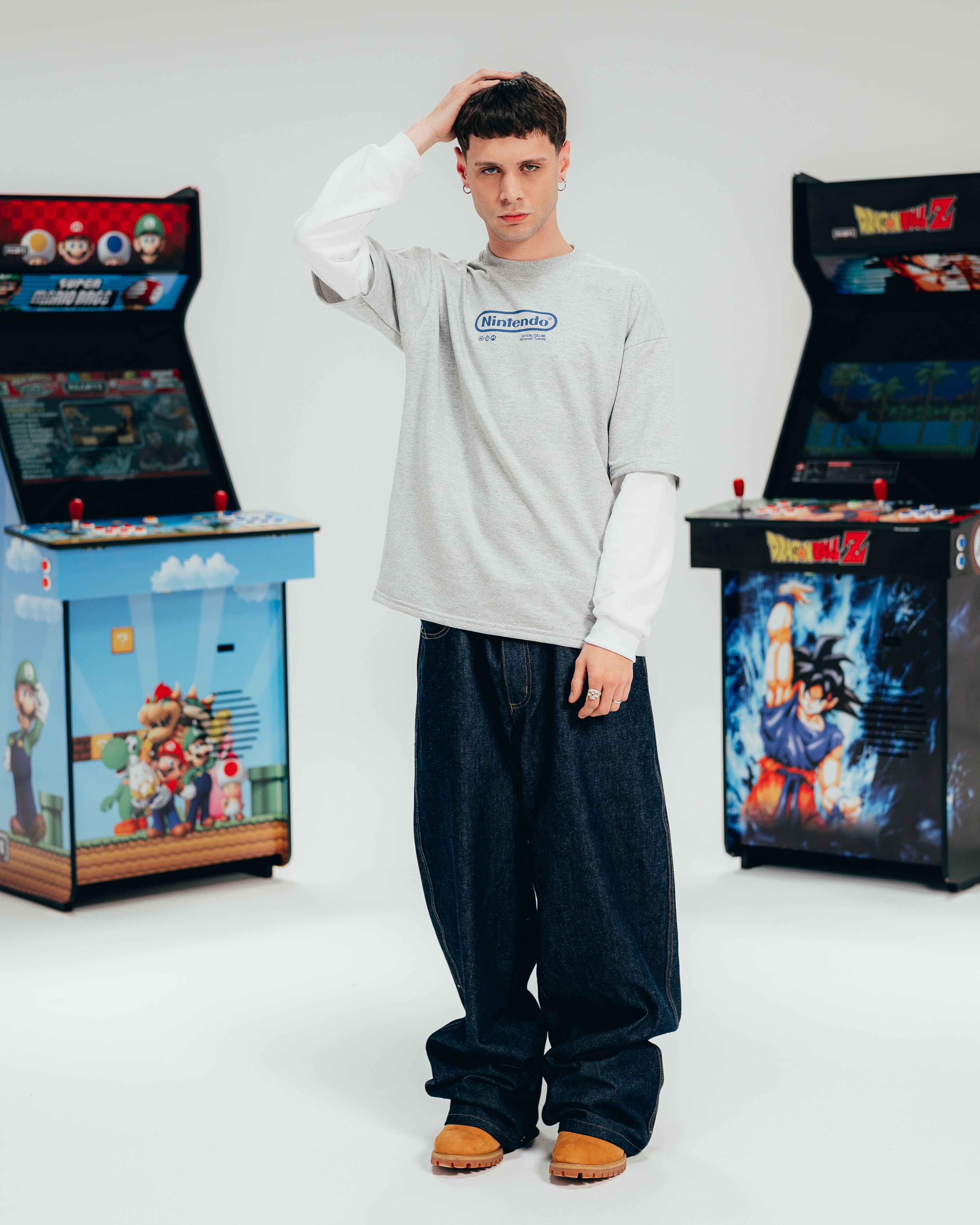 CREWNECK DOBLE MANGA [ NINTENDO ] RETRO GREY