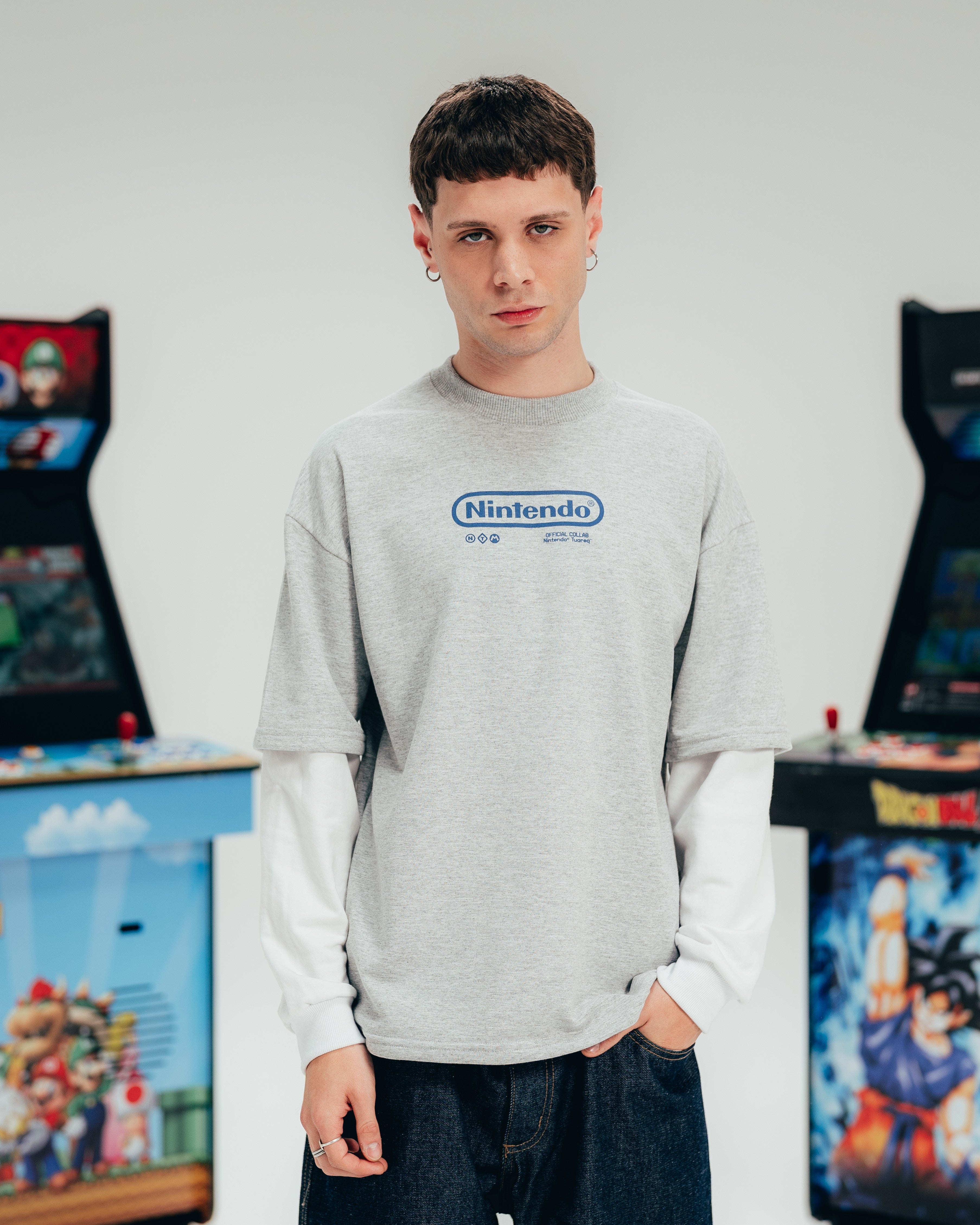 CREWNECK DOBLE MANGA [ NINTENDO ] RETRO GREY