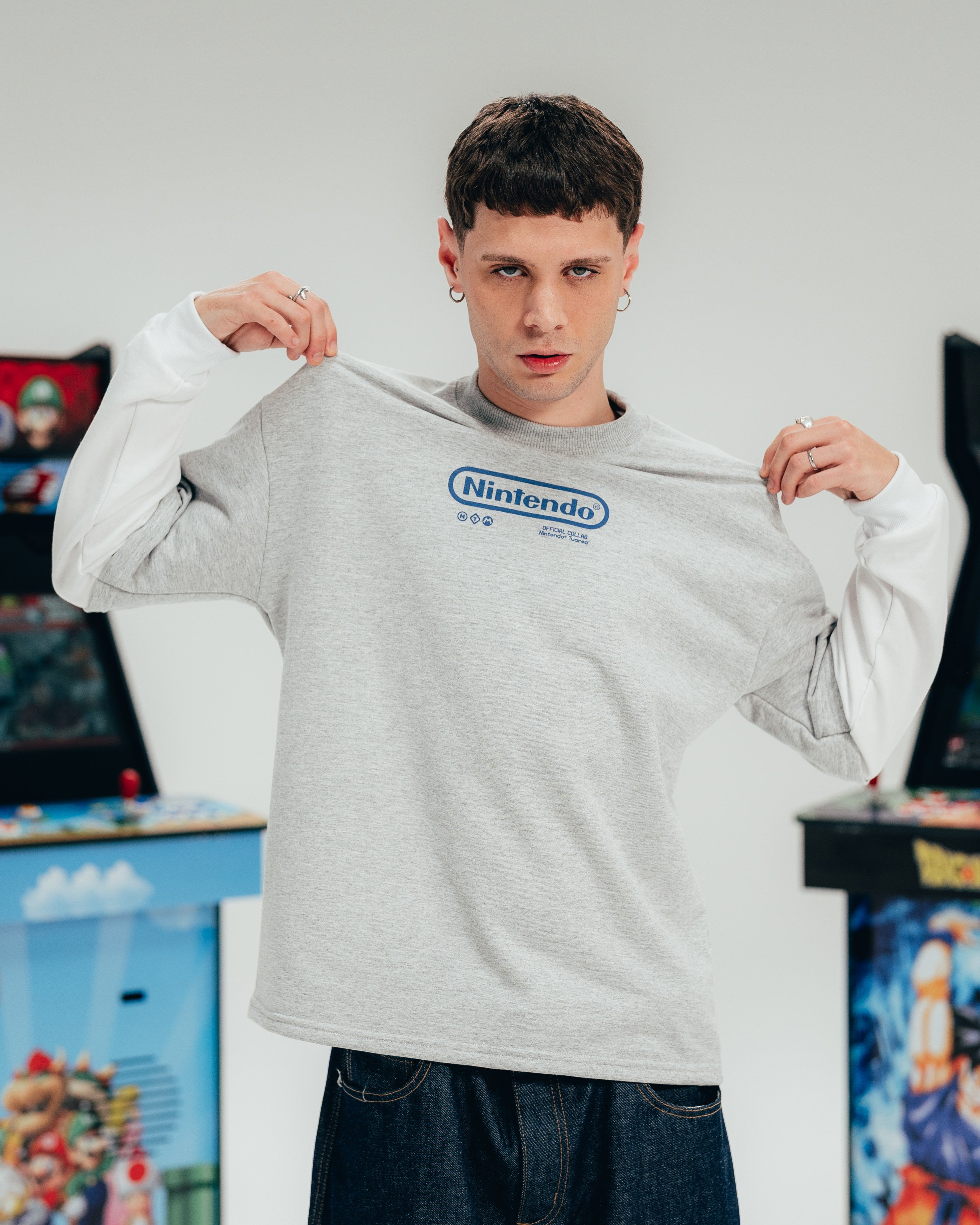 CREWNECK DOBLE MANGA [ NINTENDO ] RETRO GREY
