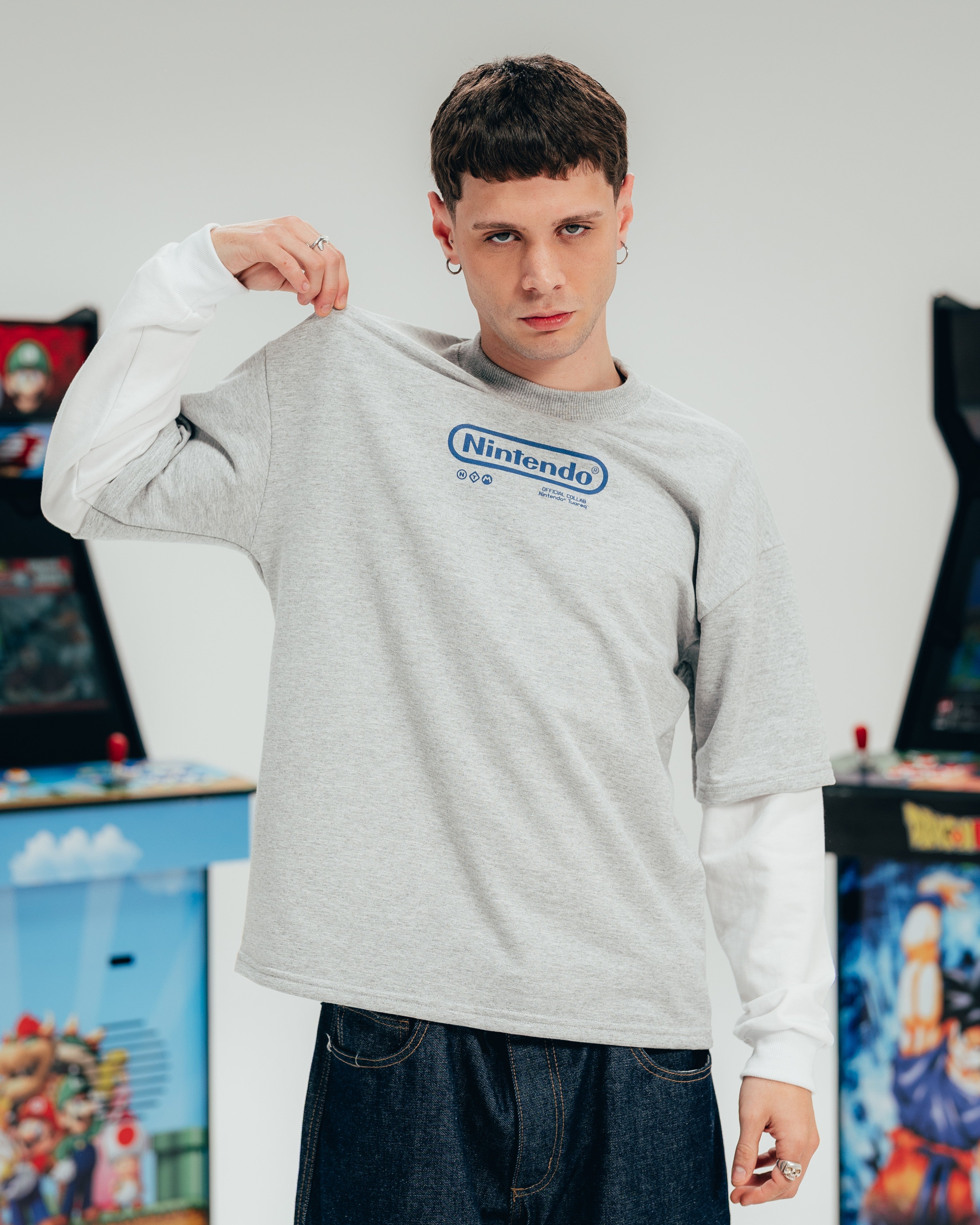 CREWNECK DOBLE MANGA [ NINTENDO ] RETRO GREY