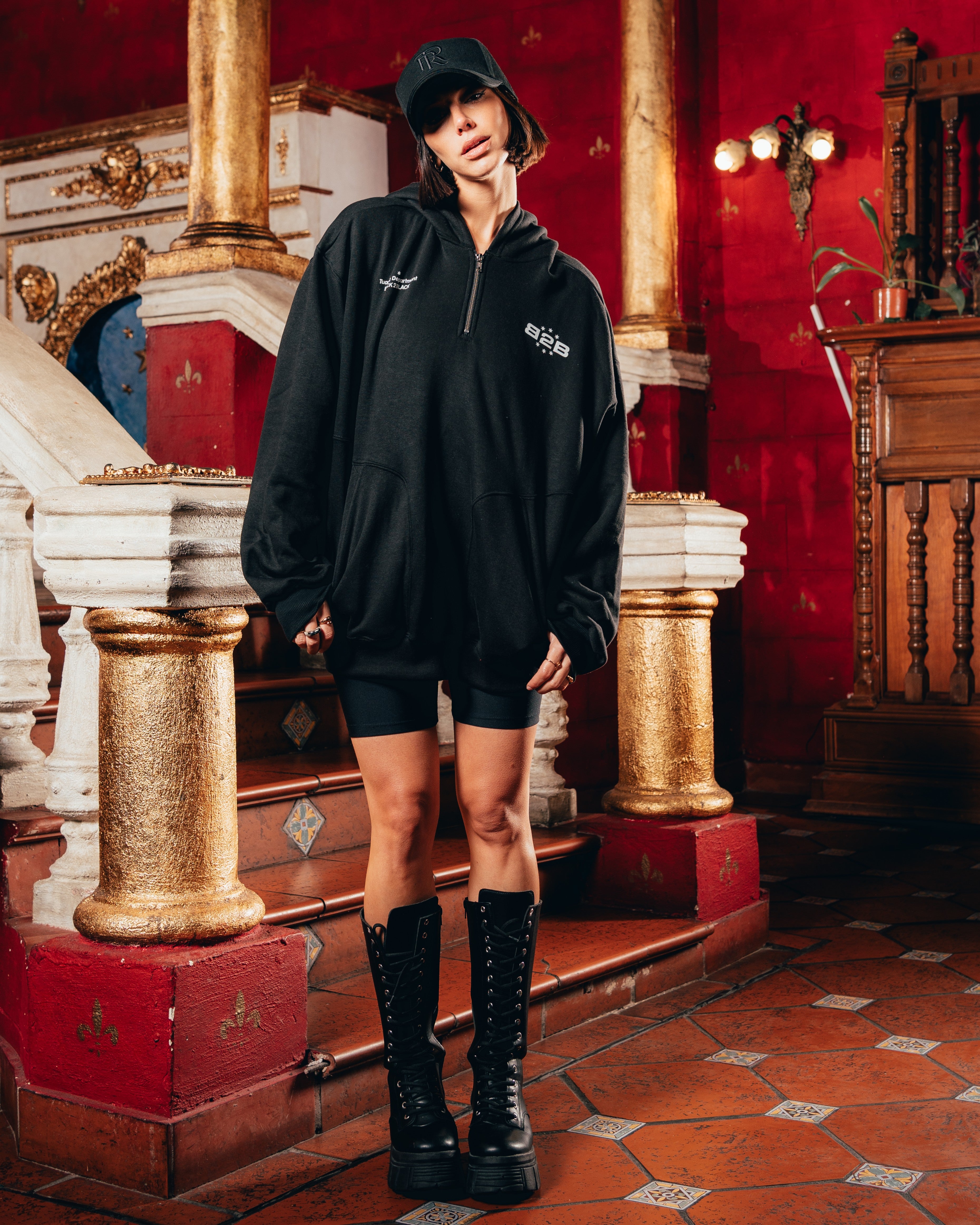 HOODIE OVERSIZED PESADO CON CIERRE [ B2B ] BLACK