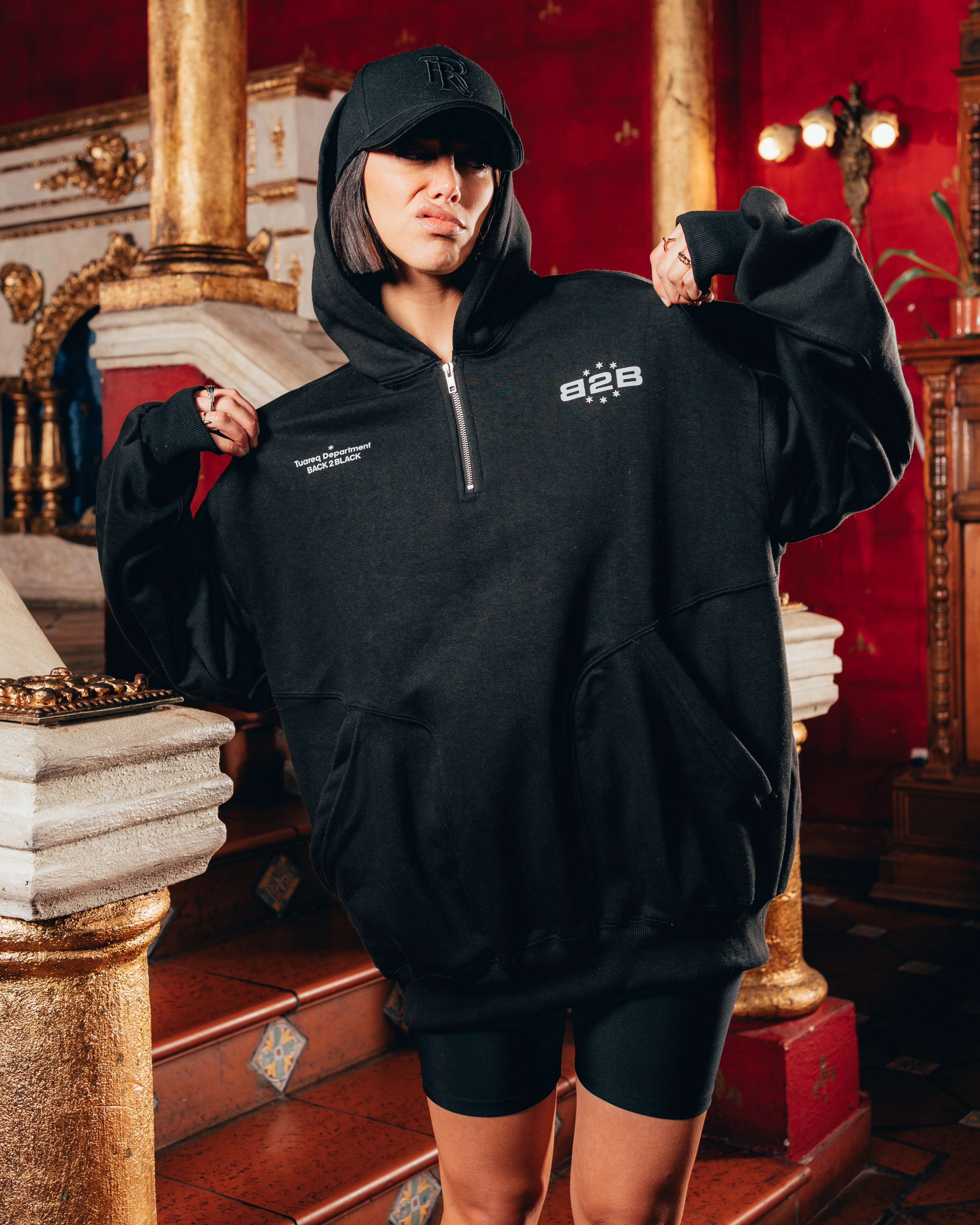 HOODIE OVERSIZED PESADO CON CIERRE [ B2B ] BLACK