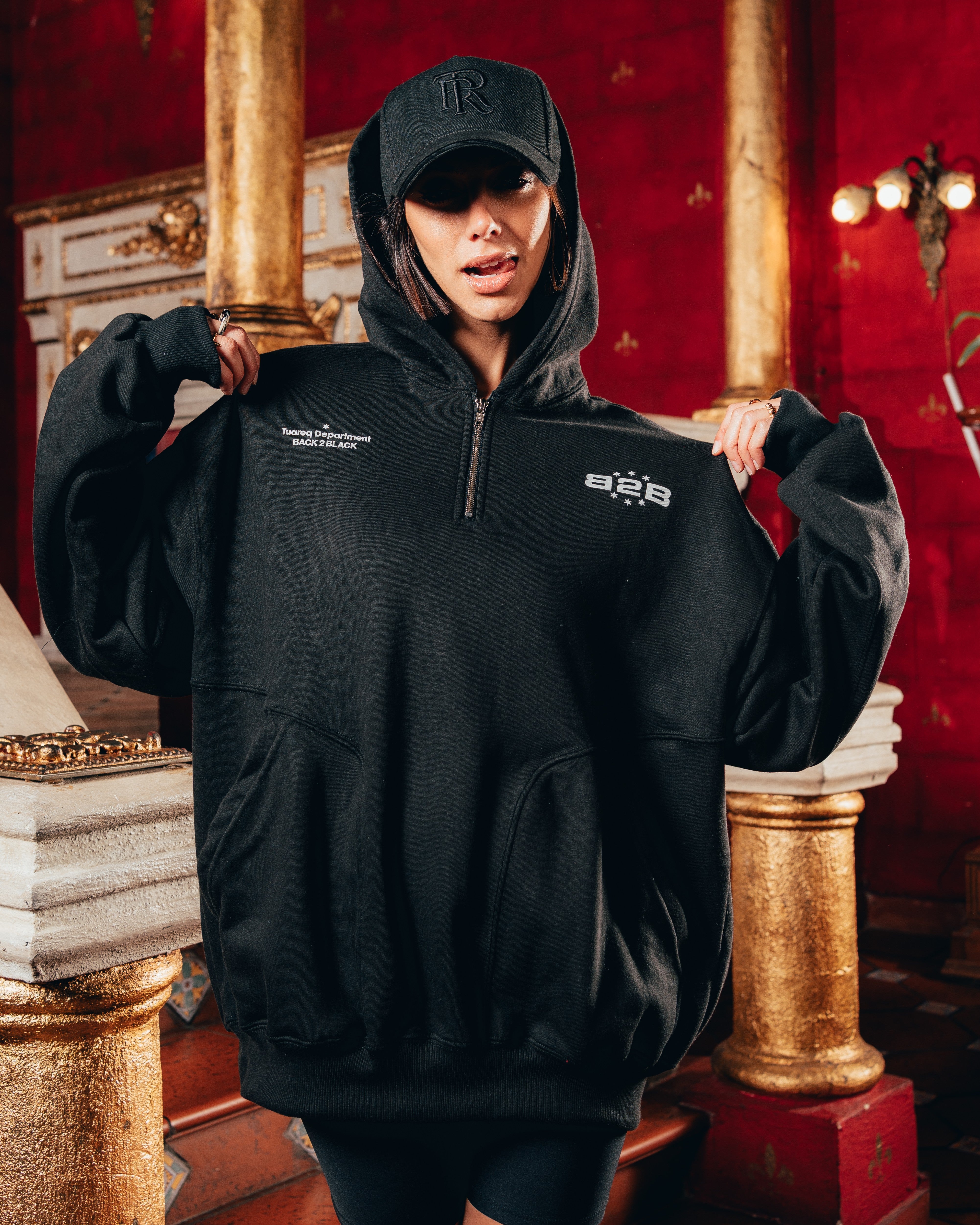 HOODIE OVERSIZED PESADO CON CIERRE [ B2B ] BLACK