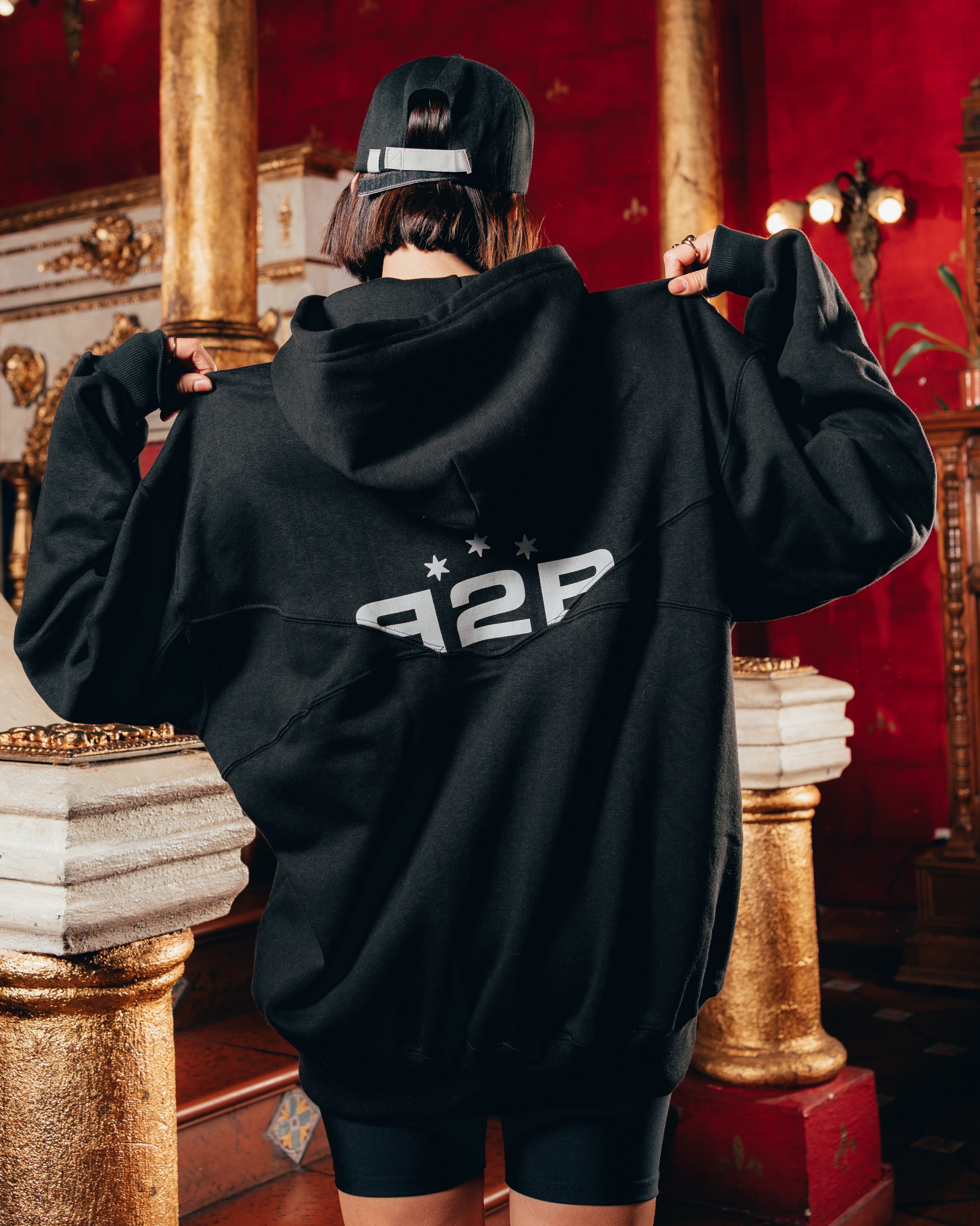 HOODIE OVERSIZED PESADO CON CIERRE [ B2B ] BLACK
