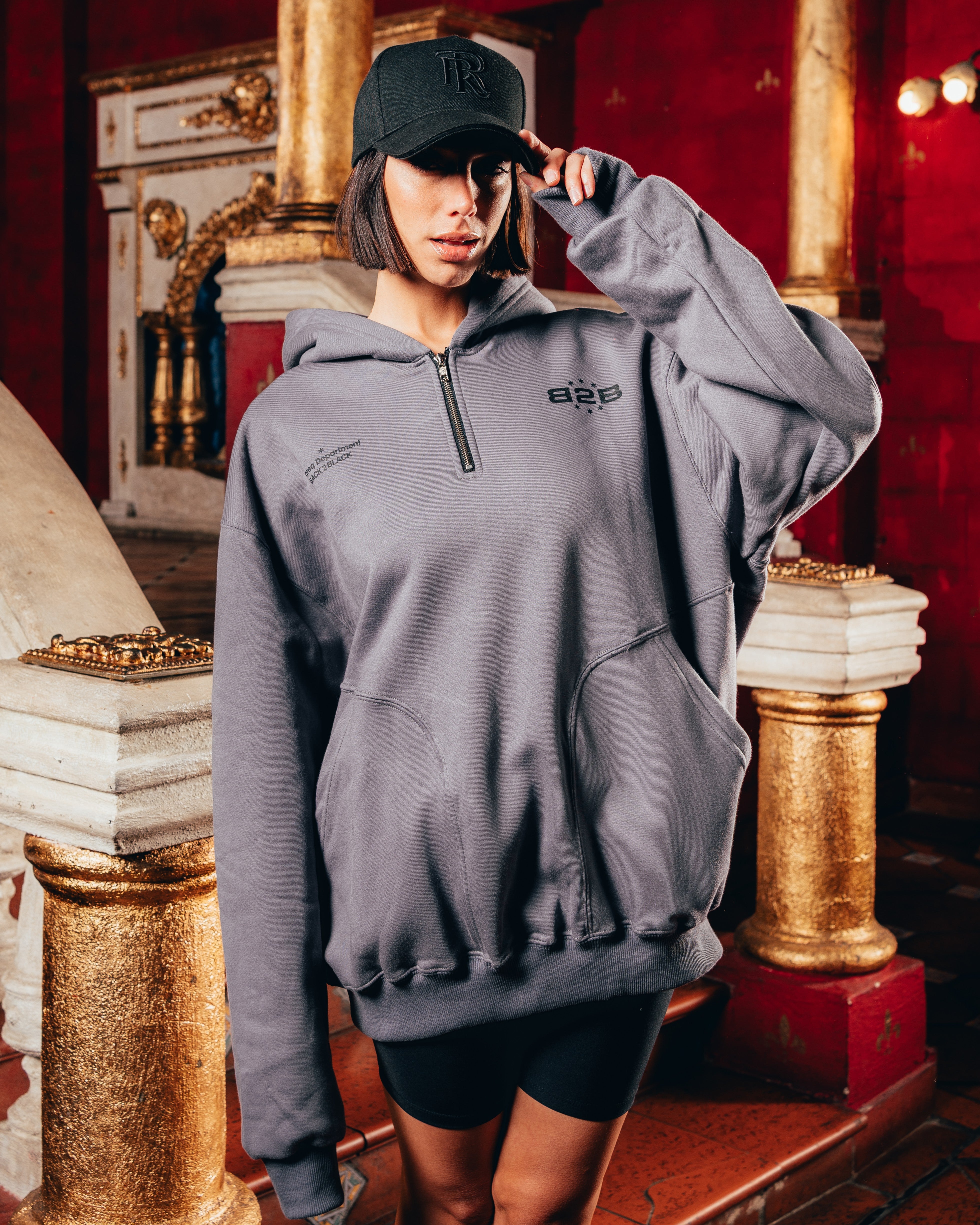 HOODIE OVERSIZED PESADO CON CIERRE [ B2B ] GREY