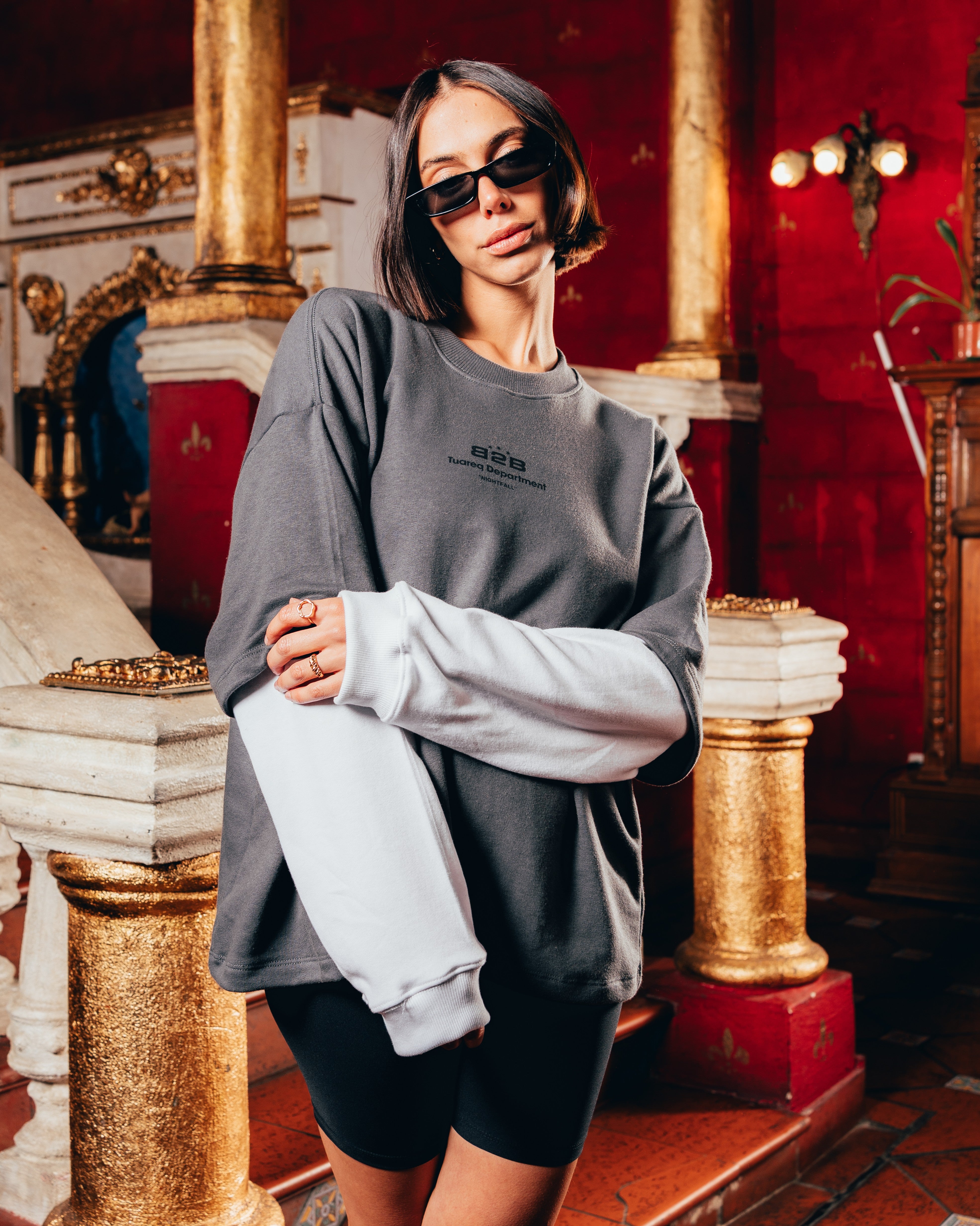 CREWNECK DOBLE MANGA [ B2B ] GREY