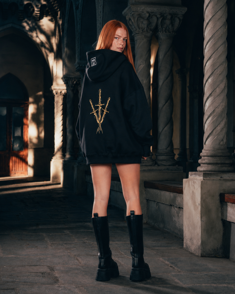 HOODIE [ WARRIOR ] DAGA BLACK