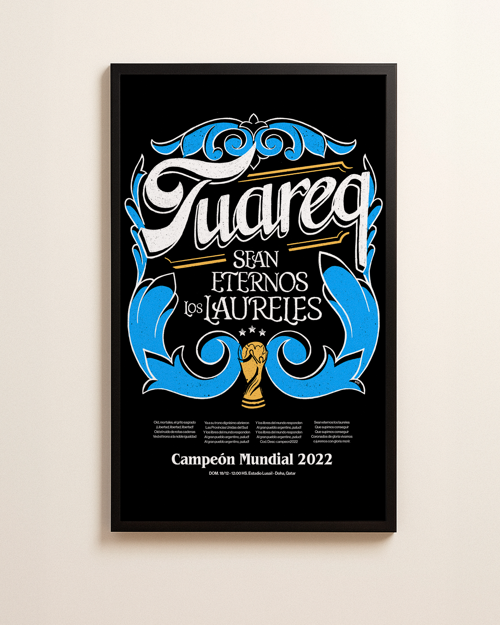 CUADRO HOME [ CAMPEONES DEL MUNDO BLACK ] 110X65